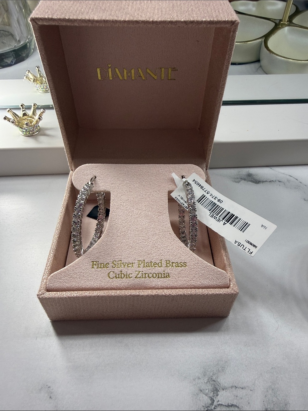Silver-Tone Crystal Hoop Earrings - Pink Box